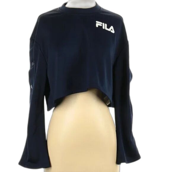 FILA Snap Button Tearaway Bell Sleeve Track Crop Top in Navy Blue size Small - Picture 8 of 10